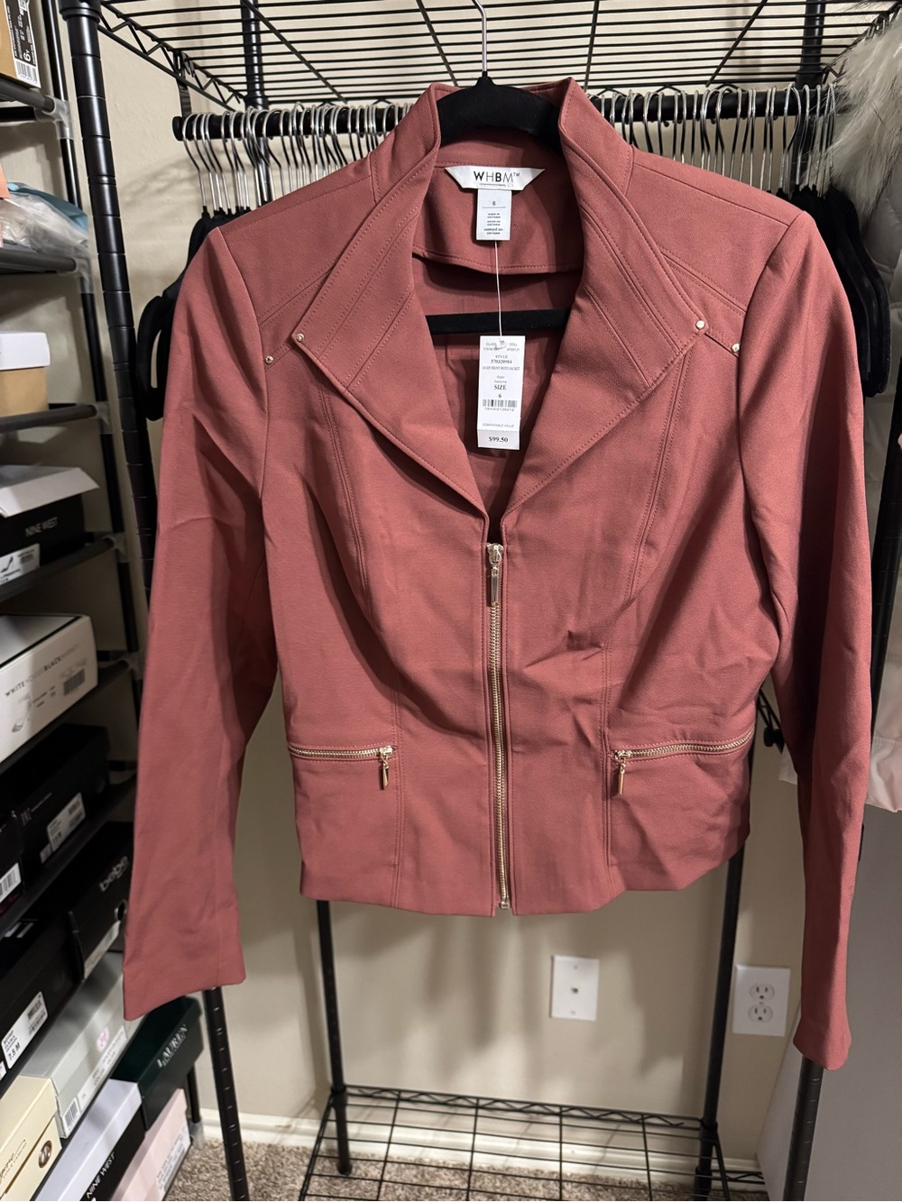 White House Black Market Women's Dusty Rose Zip-Front Moto Jacket